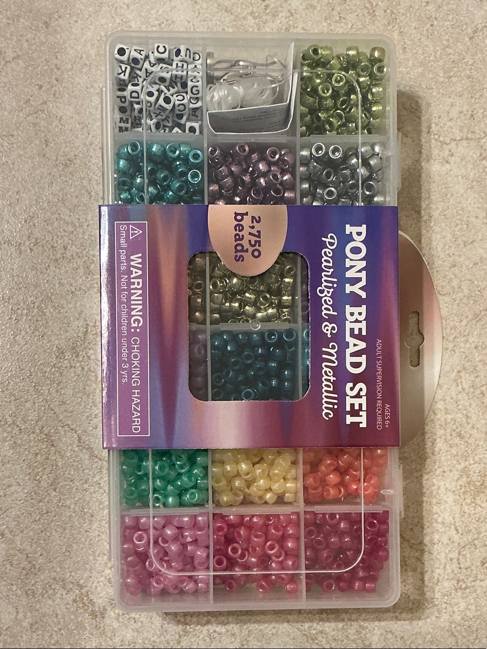 Pony Bead Kit - 2,750 Count Pearlized & Metallic Craft Beads